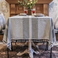 thumbnail image 5 of Tablecloths For Rectangle Tables,Cotton Linen Striped Tablecloth With Tassel Washable,Stain Resistant Table Covers For Dining Room Kitchen Picnic Garden Yard Outdoor-Grey-140x220cm(55x87"), 5 of 9