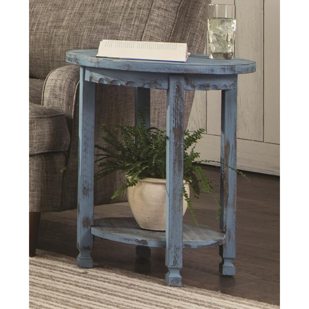 Alaterre Country Cottage Round End Table, Blue Antique Finish