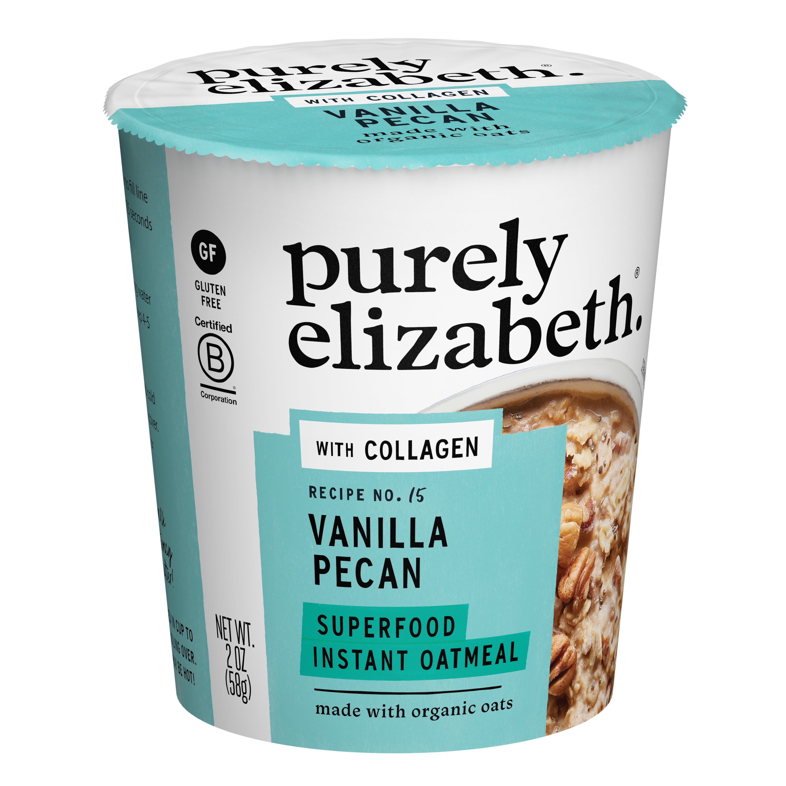 (4 pack) Purely Elizabeth Gluten-Free Superfood Oatmeal, Vanilla Pecan, 2 oz Cup