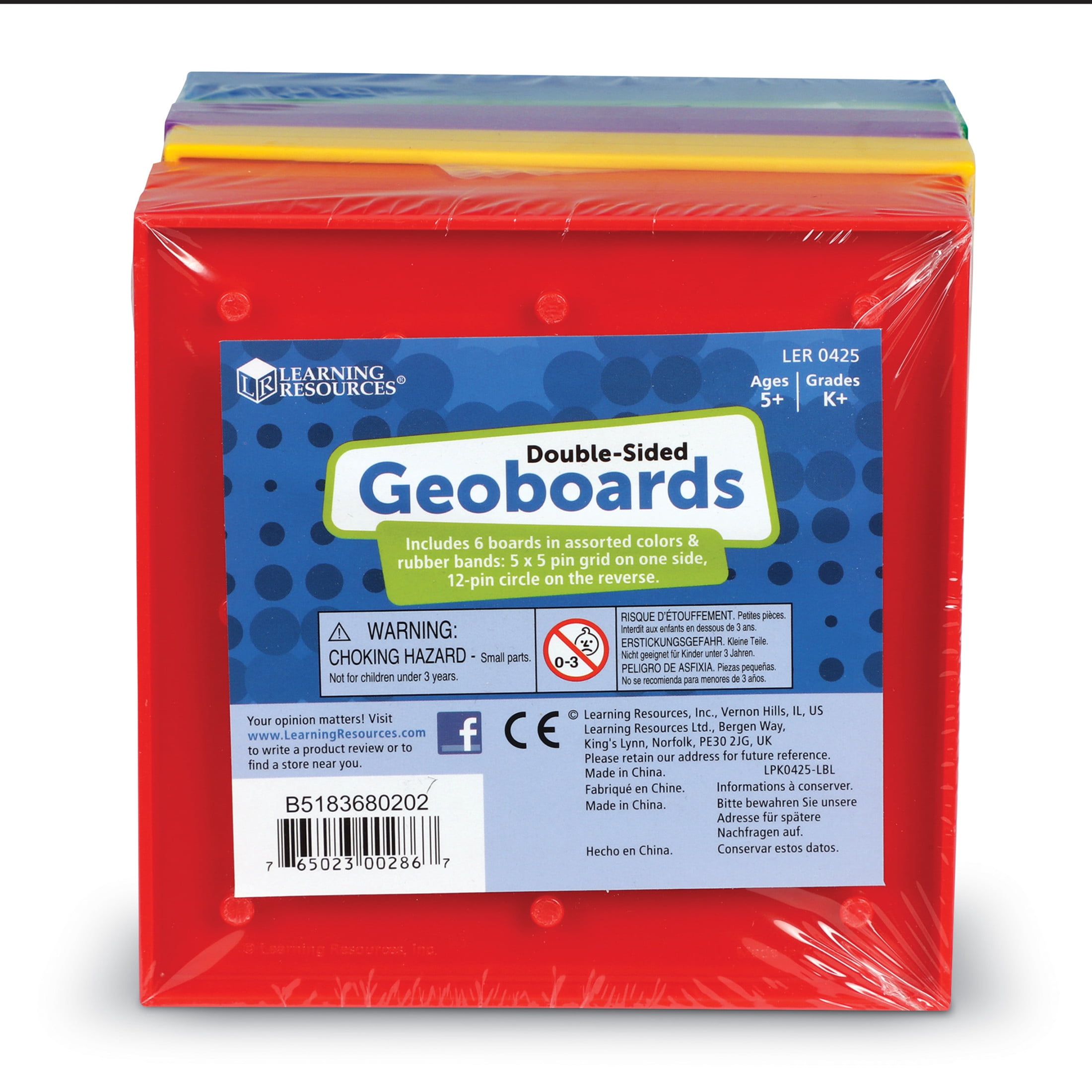 Learning Resources Double-Sided Rainbow Geoboards, 5", Math Manipulatives, Ages 5, 6, 7+