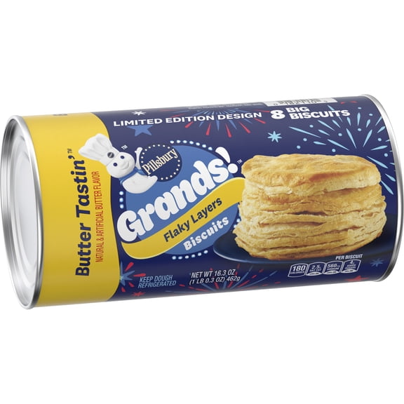Pillsbury Grands! Flaky Layers Butter Tastin' Refrigerated Biscuit Dough, 8 Count, 16.3 oz