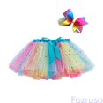 thumbnail image 2 of Fozruso Girls Ballet Tutu Skirt Kids Girls Party Dance Ballet Splice Rainbow Tulle Skirt+Bow Hairpin(Blue), 2 of 5