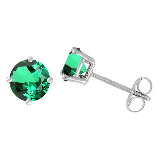 V3 Jewelry 4mm Green Emerald Sterling Silver Stud Earrings