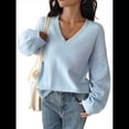 thumbnail image 2 of Suéter de Larga de Otoño para Mujer, Cuello en V, Informal, Ligero, de Punto Azul M, 2 of 8