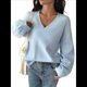 thumbnail image 2 of Suéter de Larga de Otoño para Mujer, Cuello en V, Informal, Ligero, de Punto Azul M, 2 of 8