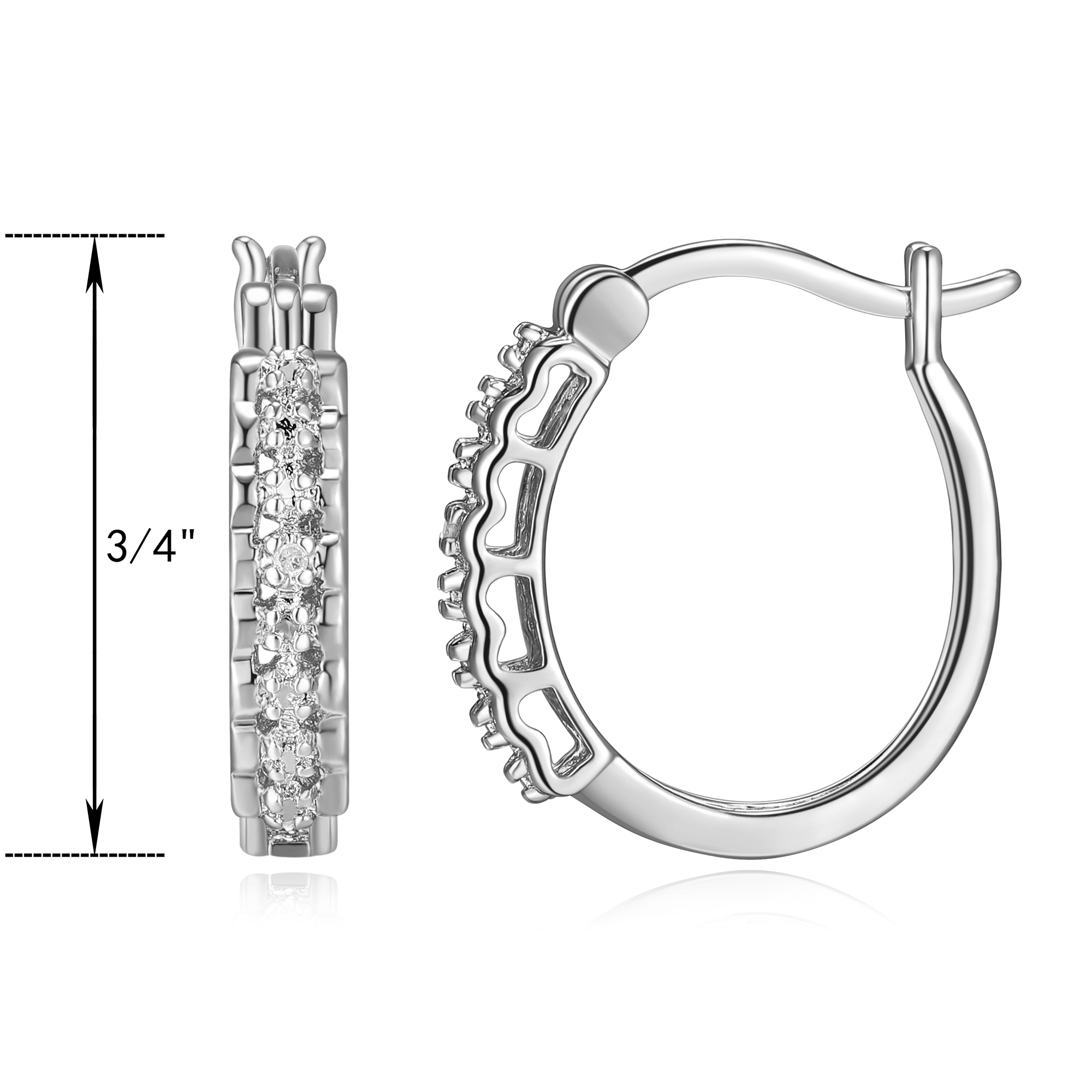Forever Facets Fine Silver Plated Silver Tone Diamond Illusion Diamond Accent Hoop Earrings,