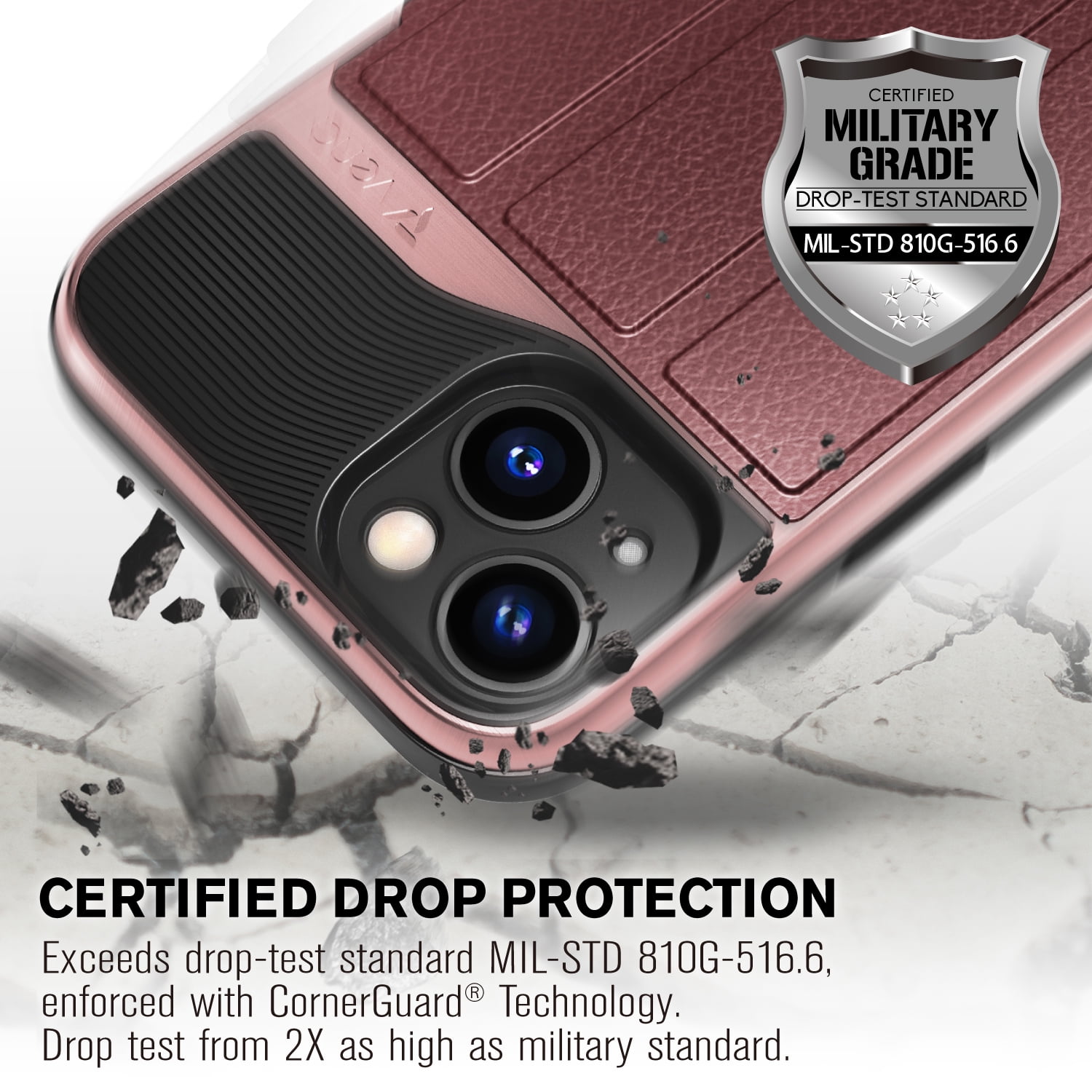 Vena vCommute Wallet Case Compatible with Apple iPhone 14/13 (6.1"-inch), (Military Grade Drop Protection) Flip Leather Cover Card Slot Holder with Kickstand - Rose Gold / Red / Black