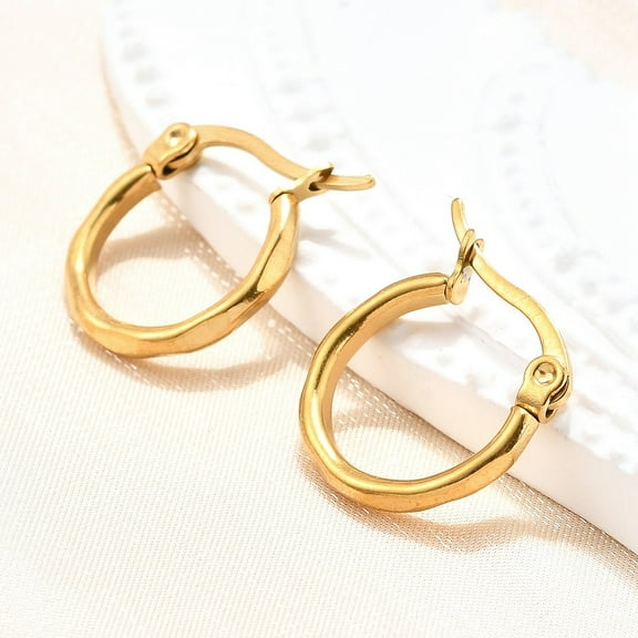 304 Stainless Steel Hoop Earrings Hypoallergenic Earrings Fancy Cut Ring Shape Golden 16x15x2.5mm Pin: 1mm