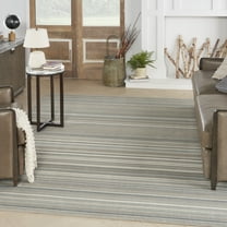 Nourison Soma Modern Stripe Grey Ivory Teal 7'10" x 9'10" Area Rugs, (8' x 10')