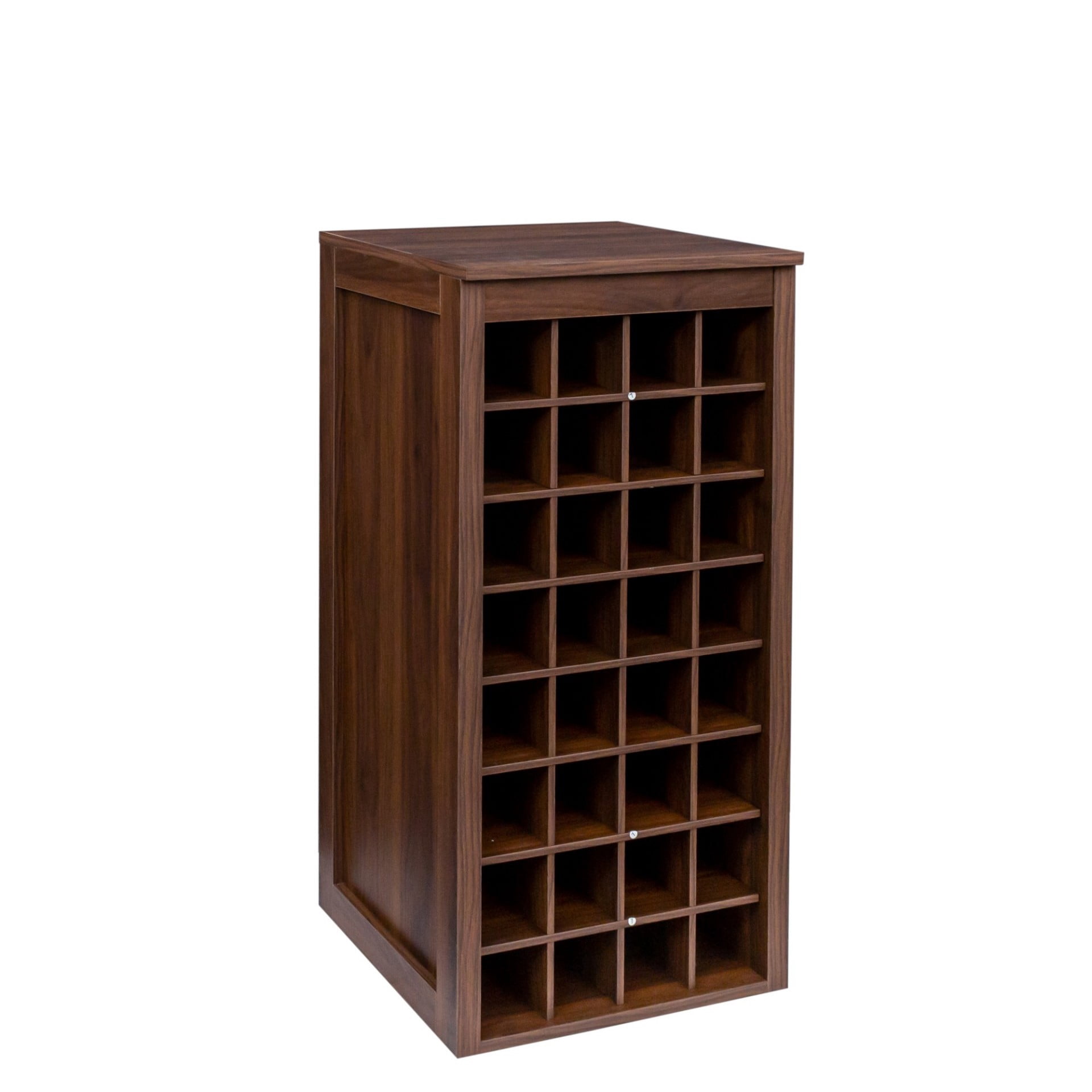 Wine Bar Cabinet 32 Bottle Storage Rack, Freestanding Buffet Cabinet Modular Wine Storage Organizer for Kitchen Dining Room, Walnut