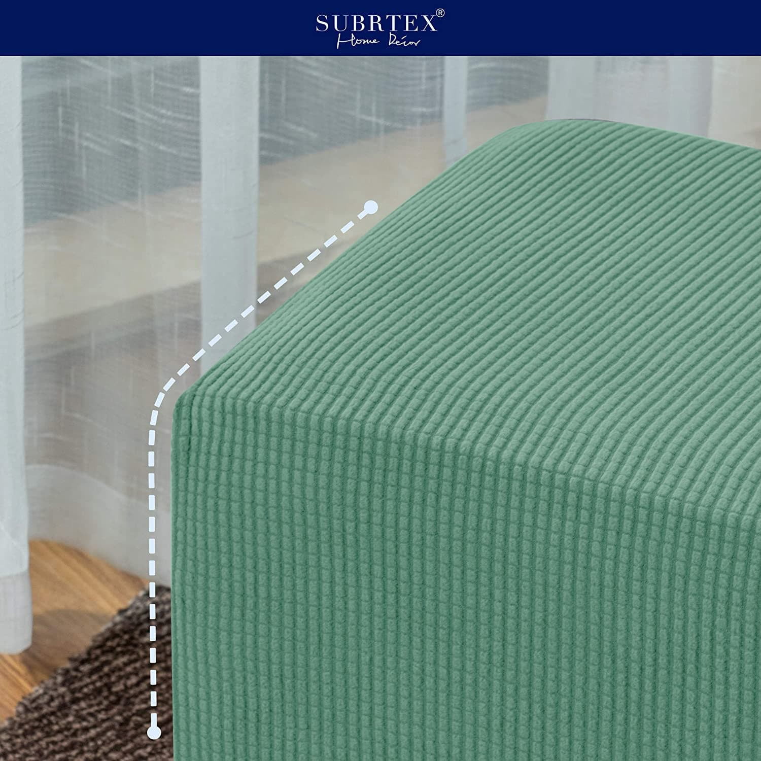 Subrtex Stretch Textured Grid Oversized Ottoman Slipcover, Dark Cyan