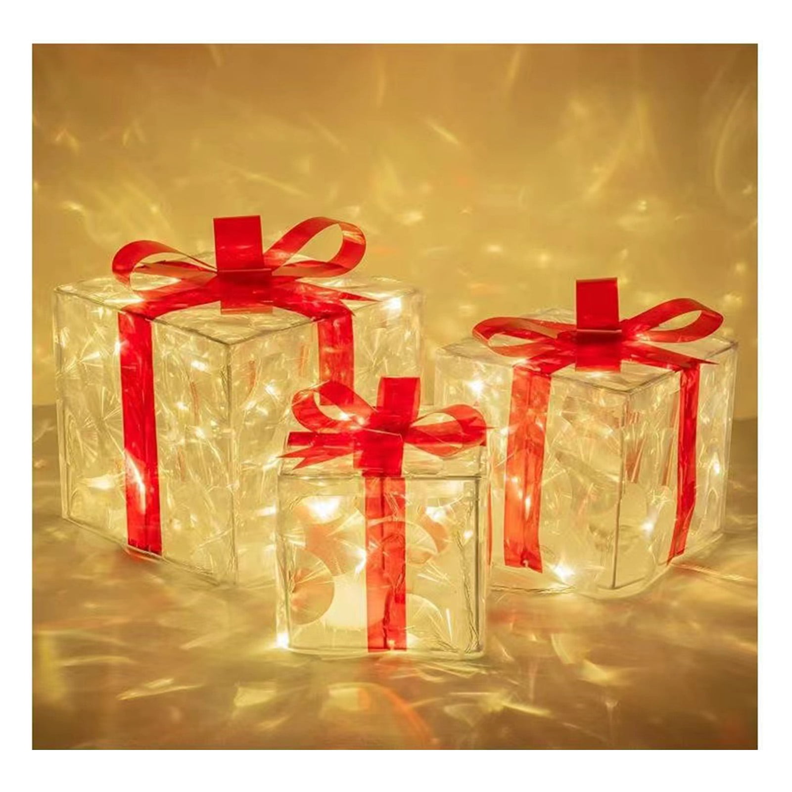Set of 3 Christmas Glowing Gift Box Ornaments with Bow Under The Tree