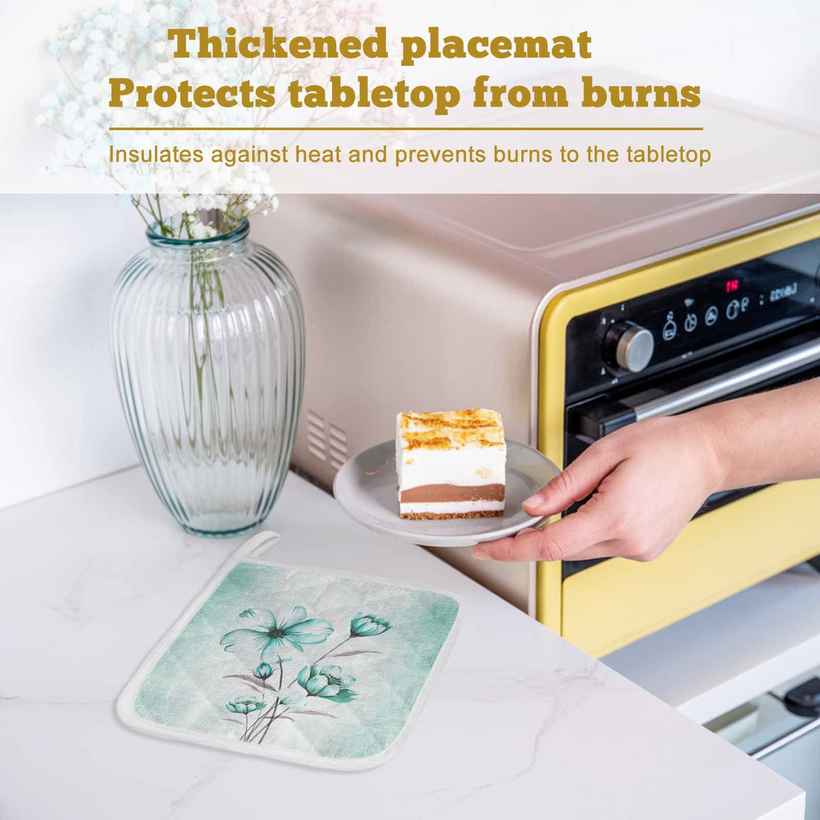 Turquoise Flowers Pot Holders for Kitchen Heatproof Potholder, 3 Pack Farmhouse Gradient Floral Plants Hot Pads Multipurpose Oven Pads Cloth Potholders Trivet for Cooking Baking
