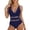 Dark Blue, variant on Women's One Piece Swimsuit Bathing Suit V Neck Adjustable Straps Ruched Mesh Back Hook