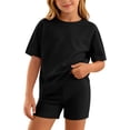 thumbnail image 2 of Lumosvexa Girls Outfits Sets, Short Sleeve Tee and Skinny Fit Shorts Summer Home Lounge Clothes 2 Piece Black 14-16, 2 of 9