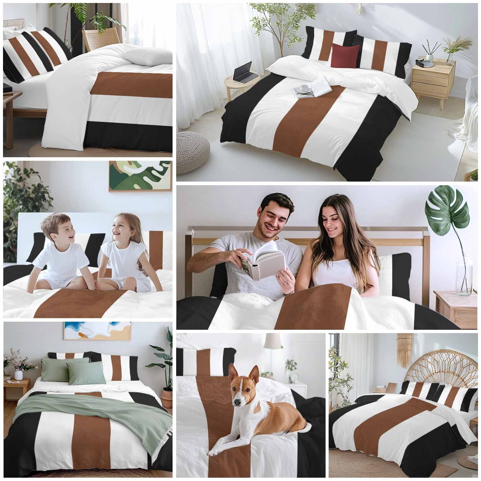 Brown Black White Boho Bedding 3 Piece Duvet Cover Set California King, Contemporary Modern Art Soft Microfiber Comforter Cover with Zipper Closure & Pillowcases, Wrinkle & FadeResistant Quilt Cover