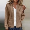 thumbnail image 2 of WTOBBY Women's Solid Color Zipper Hooded Cardigan Long Sleeved Sweatshirt Jacket, Casual Streetwear Top with Front Pocket and Comfortable Loose Fit,Khaki L, 2 of 6