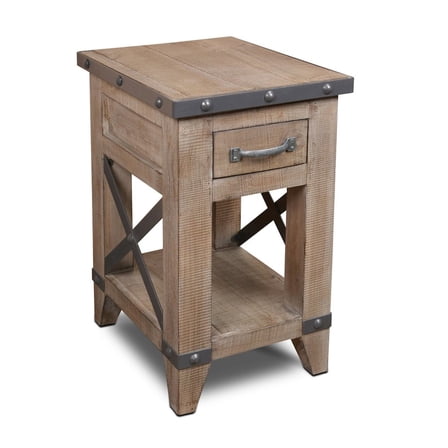 Crafters and Weavers Larson Solid Pine Wood 1 Drawer Side Table - Grey
