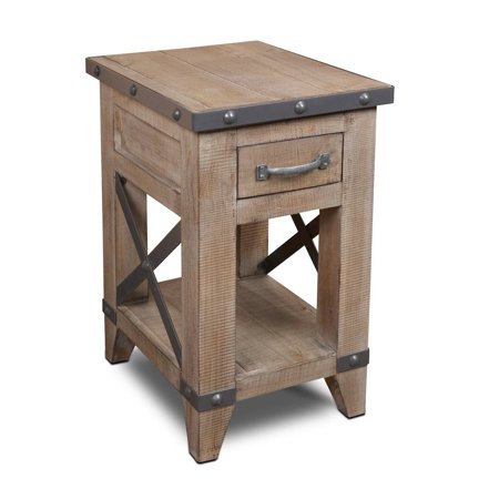 Crafters and Weavers Larson Solid Pine Wood 1 Drawer Side Table - Grey