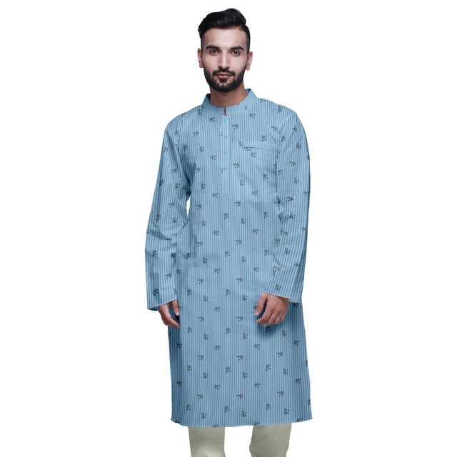 Atasi Kurta Imprimé pour Hommes Col Mandarin Popeline de Coton Kurta Chemise Décontractée