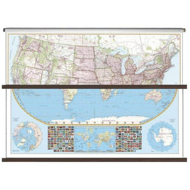Universal Map 26115 US-World Grand Mur Combo Map sur Rouleau avec Panneau Arrière