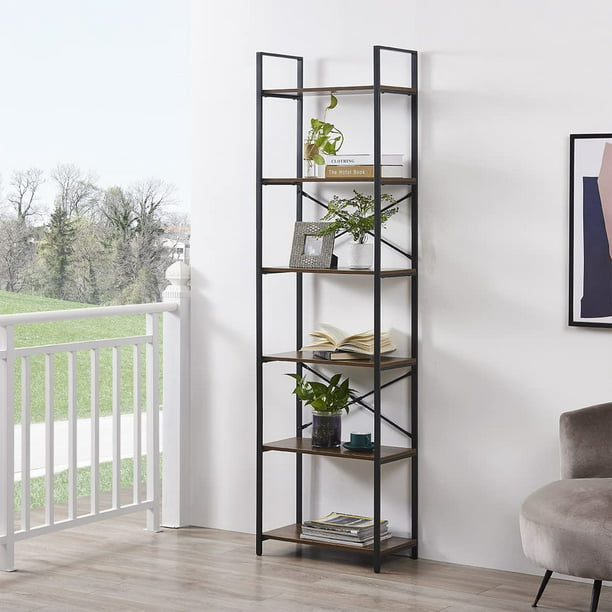 Homissue 6 Tier Industrial Shelf, Mid Century Modern Metal Bookcase Design