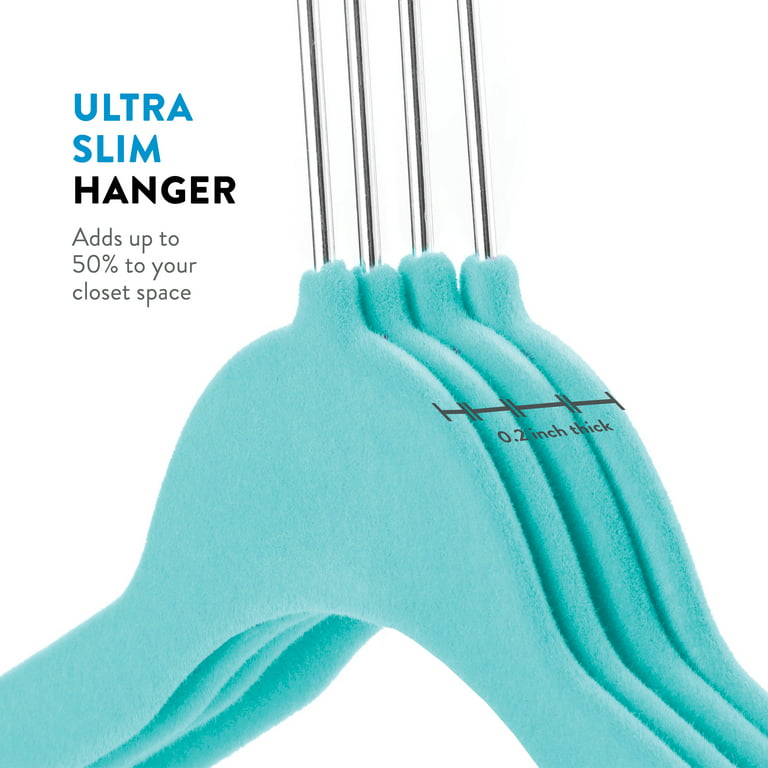 Velvet Hangers, Non-Slip Hangers, (100 pack) Space Saving Closet hangers,  Ultra Slim Standard Hangers (Turquoise) 360 - degree swivel strong Hook  Hold
