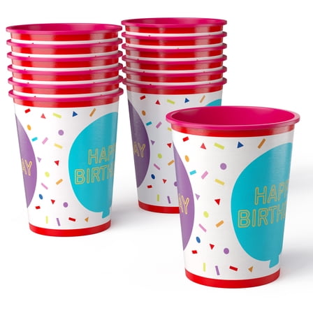 Rainbow Birthday Party Favor Cup 16 oz – Colorful Disposable Plastic Cup – 12 Pack