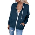 thumbnail image 5 of Qiopertar Women's Short Sleeve Lightweight Sun Protection Jacket UPF Casual Hoodie Zippered Front with Pockets Spring Summer Beach Travel Cover Up, Navy XXL, 5 of 7
