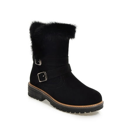 

Crocowalk Women s Mid Calf Boots Suede Fashion Buckle Snow Booties Winter Shoes Outdoor