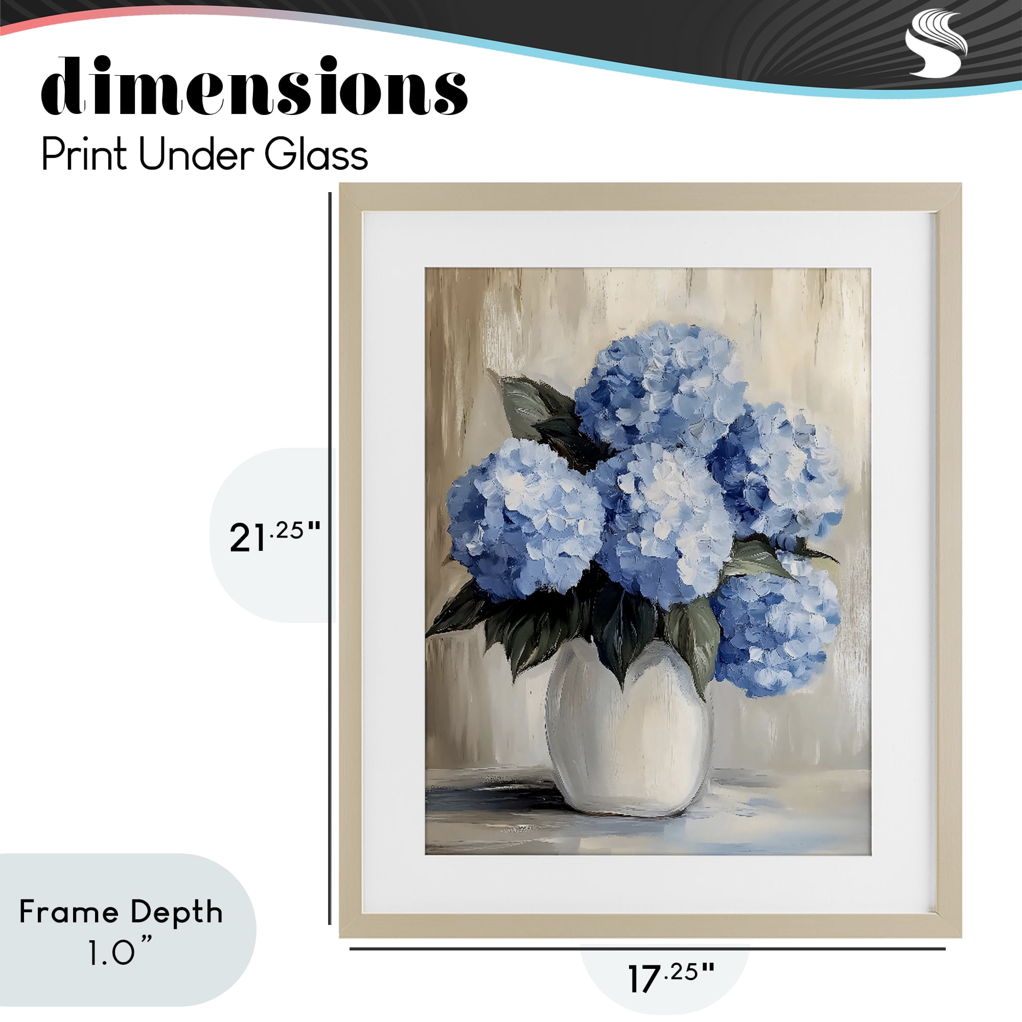 Stupell Industries Painted Hydrangeas in White Vase Birch Framed Print Under Glass, design by Creative Studio