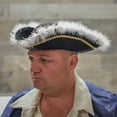 thumbnail image 4 of Deluxe Colonial Officer Black Tricorn Hat Feather Gold Trim Halloween Costume Accessory, 4 of 5