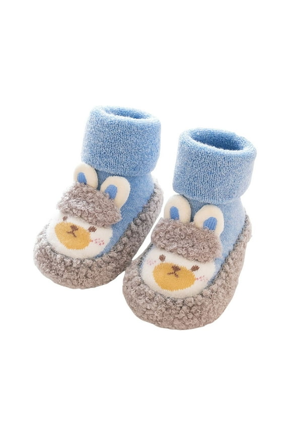 Baby Sock Shoes Baby Non- Warm Walking Shoes Non-Skid Slippers with Grips Boys Girls Cartoon Sneakers Blue 12-18 Months