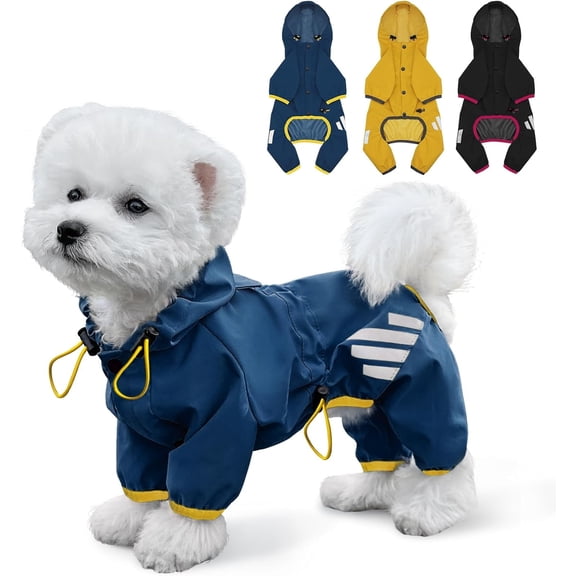 Prichor Dog Raincoat, Waterproof Dog Rain Jacket with Hood, Rain Coat with Leash Hole, Reflective Strap for Small Medium Dogs, Lightweight Puppy Clothes(Blue,S)