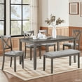 thumbnail image 4 of 6 Piece Dining Table Set, Wooden Rectangular Kitchen Table with 4 Dining Chairs with Cushions and 1 Bench with Cushion, Kitchen Dining Room Table Set for 6 (Gray), 4 of 8