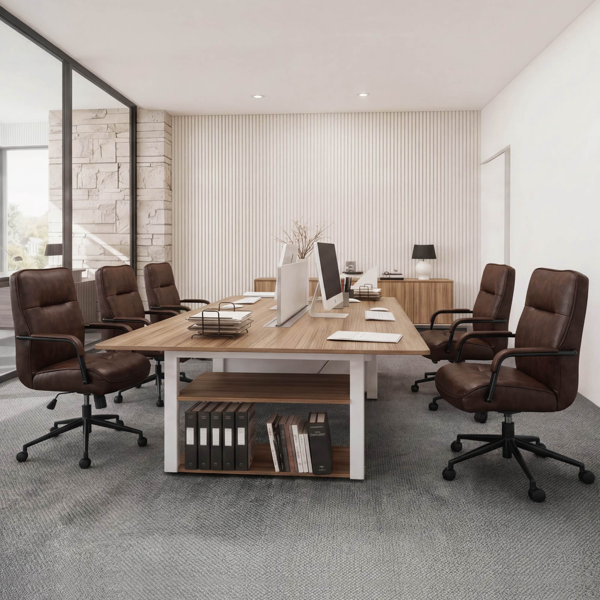 Spruce & Spring Upholstered Swivel Office Chair with Ergonomic High Back, Metal Frame & Upholstered Arms, Espresso Faux Leather