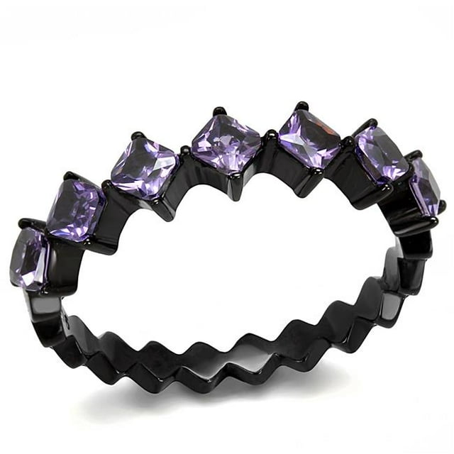 Alamode TK3054-8 Bague en Acier Inoxydable Noire IP pour Femmes avec Grade AAA CZ en Améthyste - Taille 8