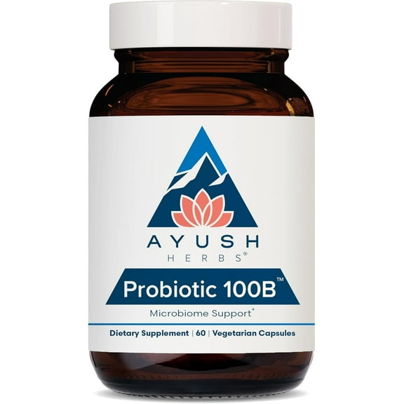 Ayush Herbs Probiotic 100B, Prebiotics and Probiotics Supplement for Digestion, 60 Capsules