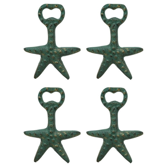 Rustic Verdigris Green Cast Iron Nautical Sea Star Starfish Bottle Opener 4-Pack