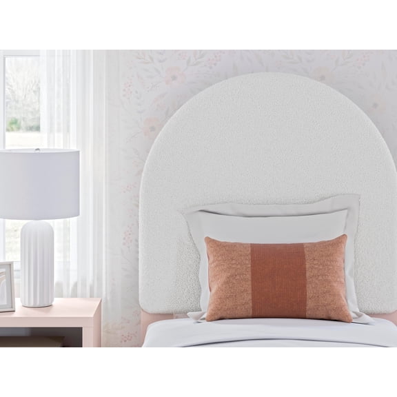 Signature Design by Ashley Wistenpine Twin Upholstered Round Headboard, Blush Frame & White Boucle Upholstery