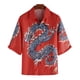 thumbnail image 4 of Qarigey Hombres Mujeres Camisa de playa hawaiana Casual Abotonado Manga corta Dragón simple Transpirable Estilo étnico Camiseta diaria Camisetas Rojo SG, 4 of 6