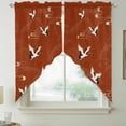 thumbnail image 2 of Japanese Style Swag Curtains for Kitchen/Bedroom/Living Room, Vintage Art Cranes Ocean Wave Red Scalloped Curtains 63 Inch Long, Rod Pocket Window Swag Topper Curtains Valances 2 Panels Set 36"x63", 2 of 8