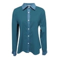 thumbnail image 5 of Dazajoo Oversized Button Down Shacket for Women Long Sleeve Waffle Knit Tops Casual Color Block Lapel Collar Shirts with Denim Trim,Navy,XXL, 5 of 5