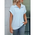 thumbnail image 4 of Blouse Women'S Short Sleeve Summer Tops Elegant Business Tunic Shirt Casual Blouses with Lapel Collar Light Blue M, 4 of 9