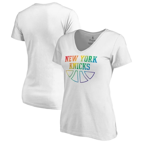 Women's White New York Knicks Team Pride Wordmark V-Neck T-Shirt