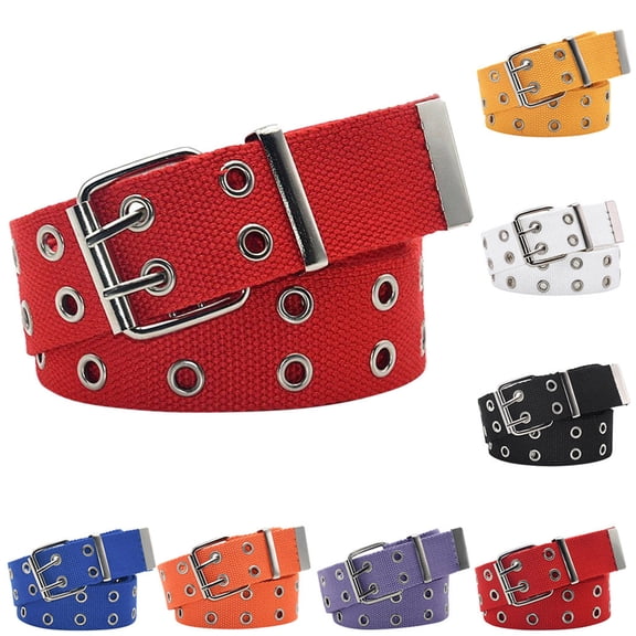 QURATI Double Grommet Belt Canvas Belt Punk Belt Double Eyelet Belt for Men Women for Jeans Pants Adjustable Casual Streetwear Everyday Comfort Fit Black One Size