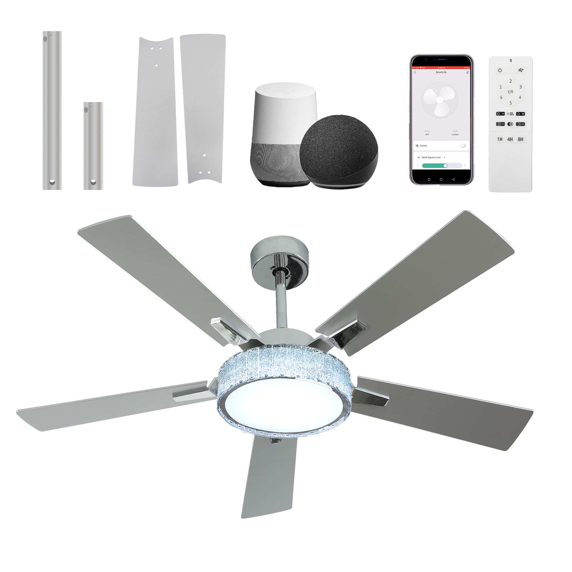 Uforic Modern Ceiling Fans with Lights and Remote & App, 52 Inch Indoor Chandelier Ceiling Fan with Light & Compatible with Alexa
