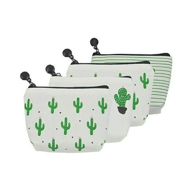 4 PCS Coin Purse Canvas Pouch Makeup Bag Pencil Holder Cactus Mini Wallet Key Student
