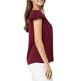 thumbnail image 4 of INSPIRE CHIC Women's Solid Blouse V Neck Ruffle Cap Sleeve Lightweight Work Blouse S Burgundy, 4 of 7