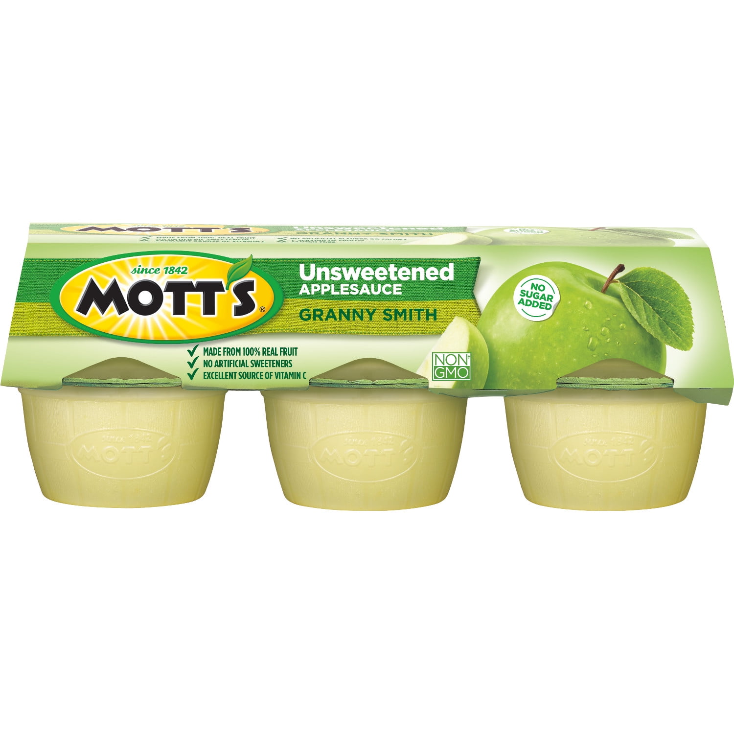 Mott's Unsweetened Granny Smith Applesauce, 3.9 oz cups, 6 count